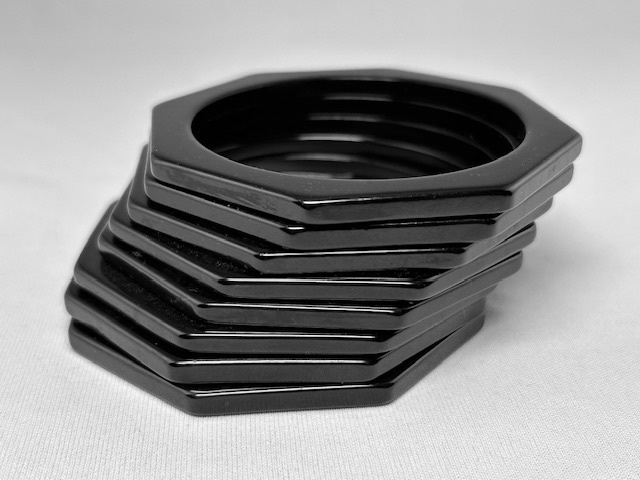 BS1 set 8 black licorice octagon bakelite spacer bangles